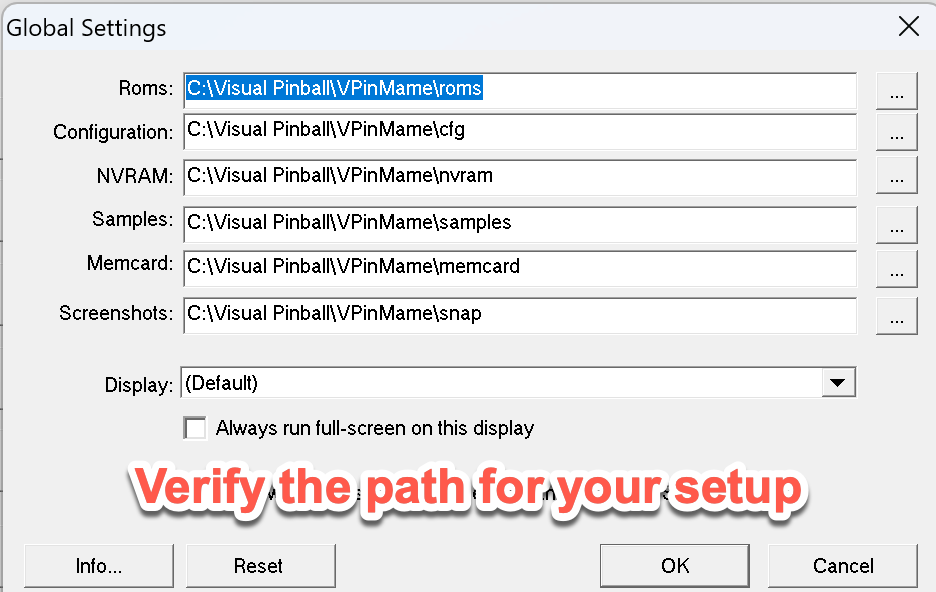 Check VPinMAME paths