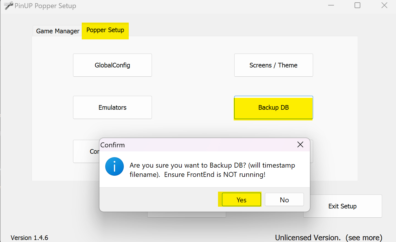 Popper Setup Backup DB