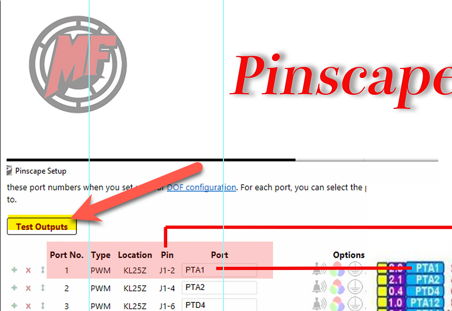 Test Output button in Pinscape