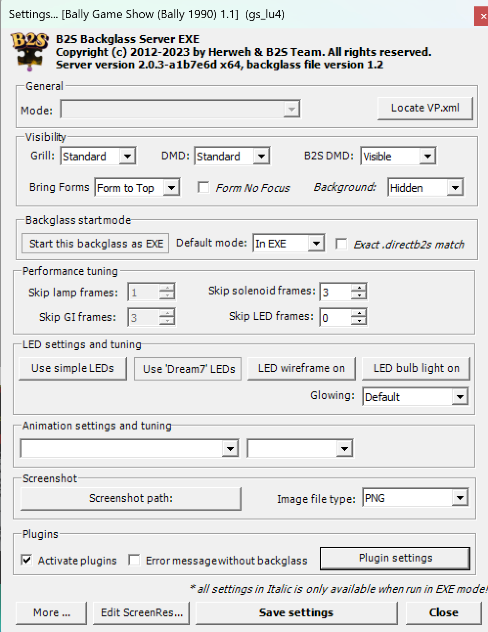 Right-click backglass plugins