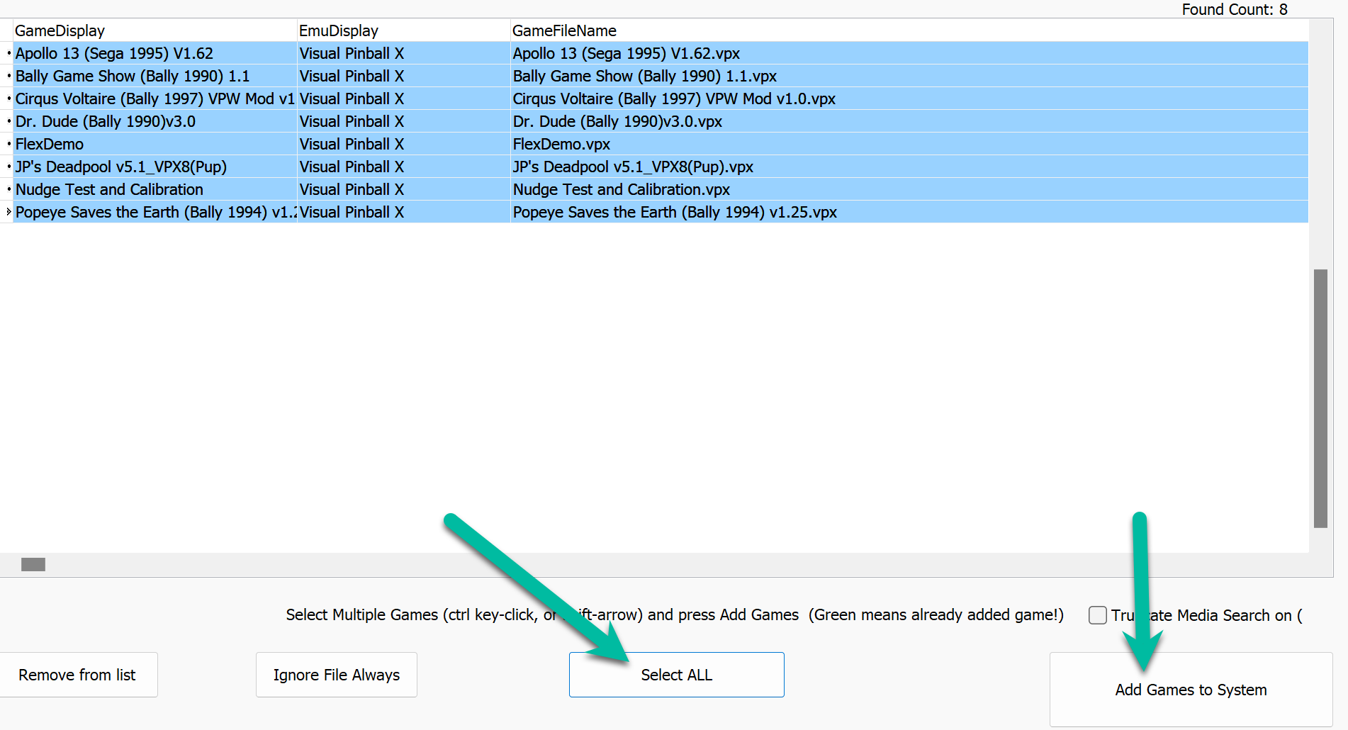Select all add to system