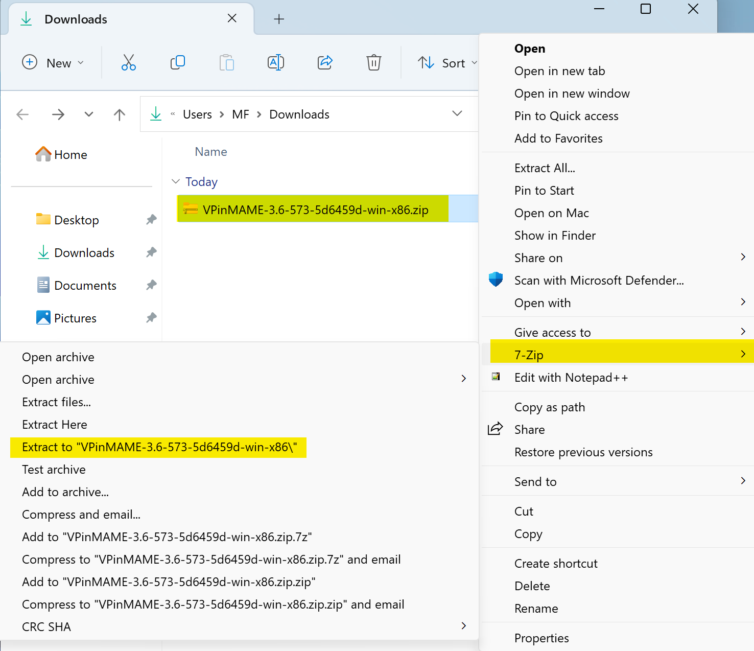 Extract VPinMAME zip