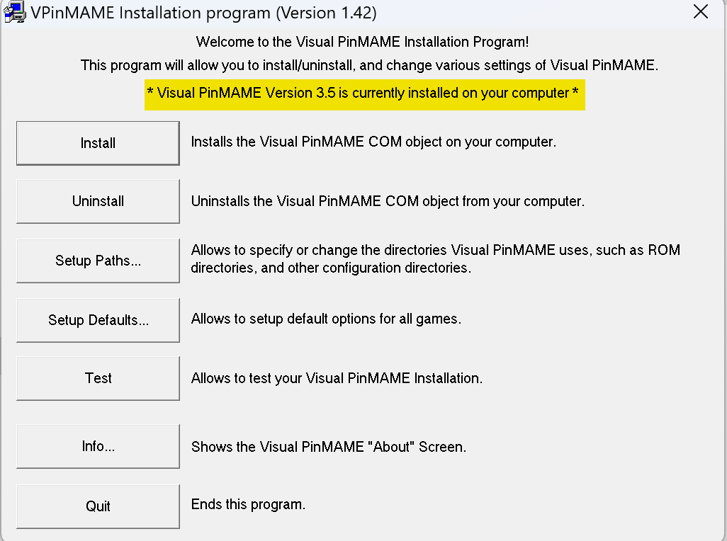 VPinMAME version shown
