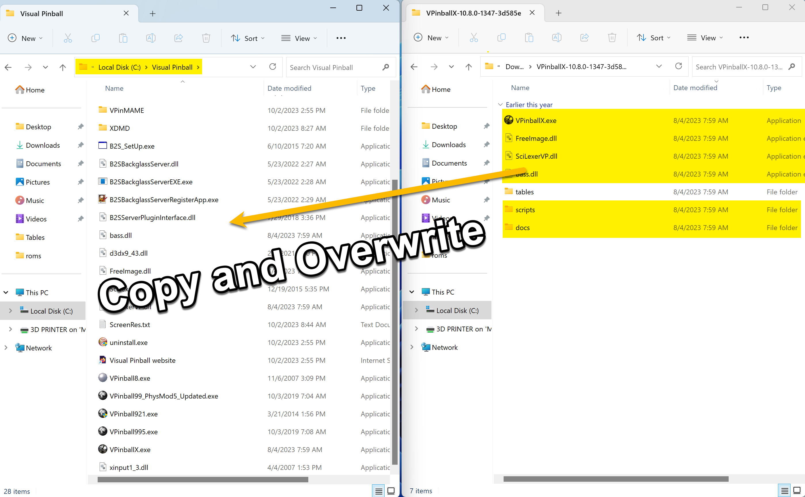 Copy and replace VPX files