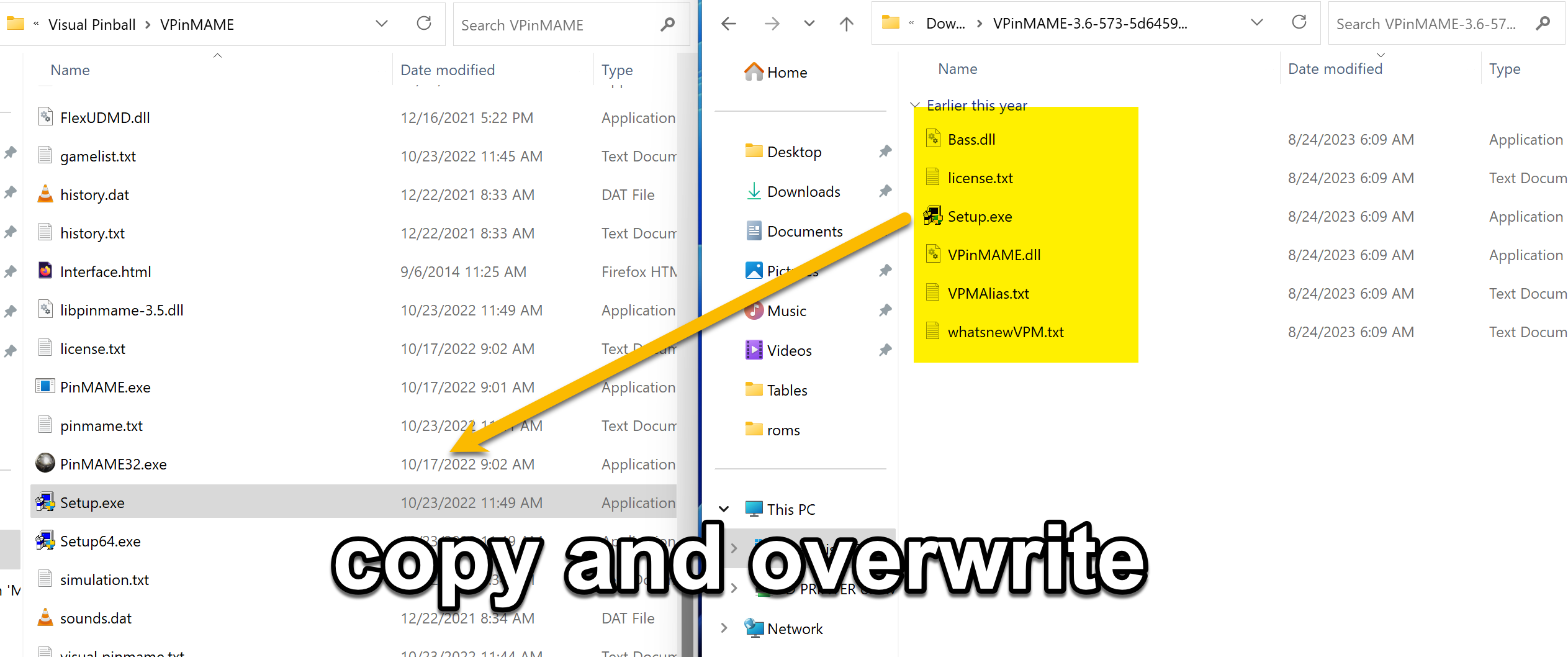 Copy replace VPinMAME files