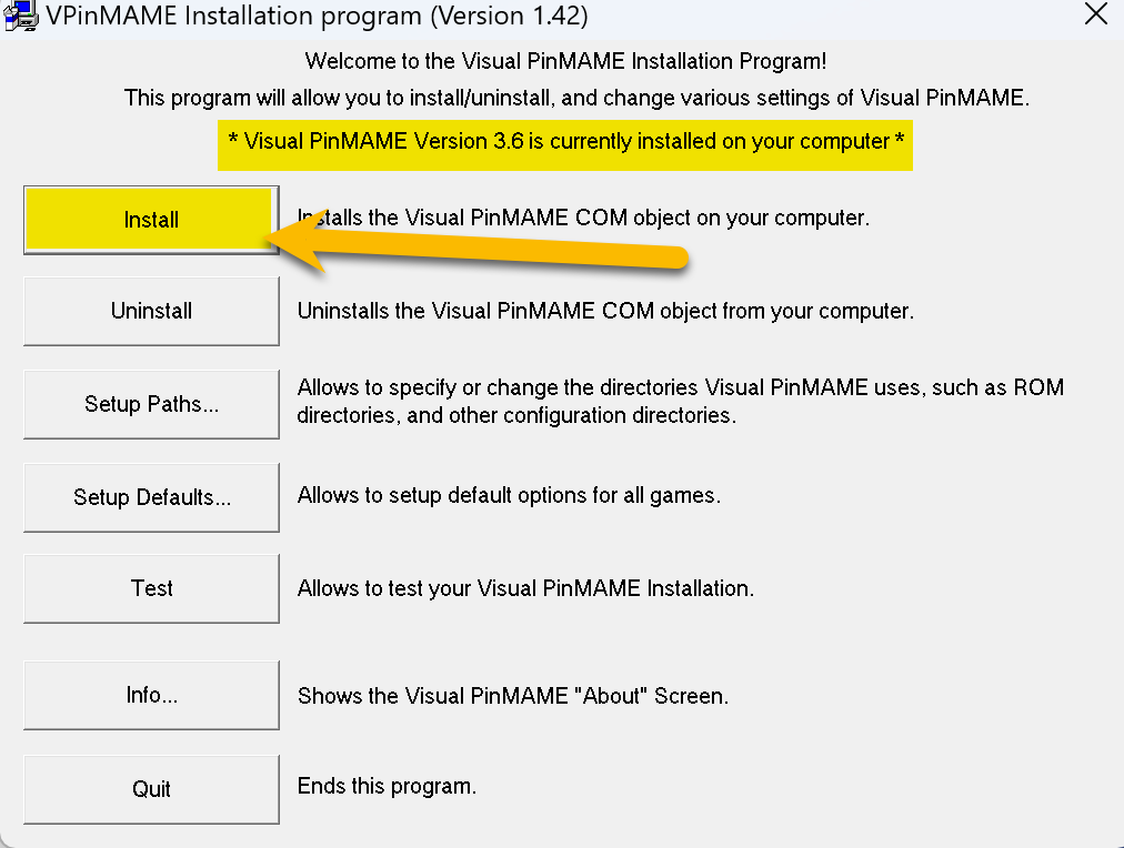 Install new VPinMAME version