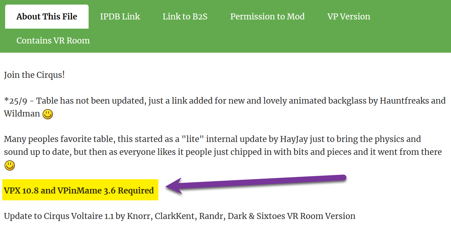 Read table requirements